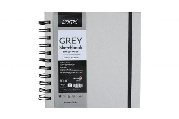 BRUSTRO TONED PAPER-GREY SKETCHBOOK, WIRO BOUND, 120GSM (60 SHEETS)120PAGES  A4,A5,6x6 combo pack