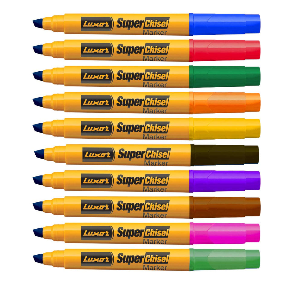 Luxor 999 N Super Chisel Marker - Assorted Colors - Box of 10