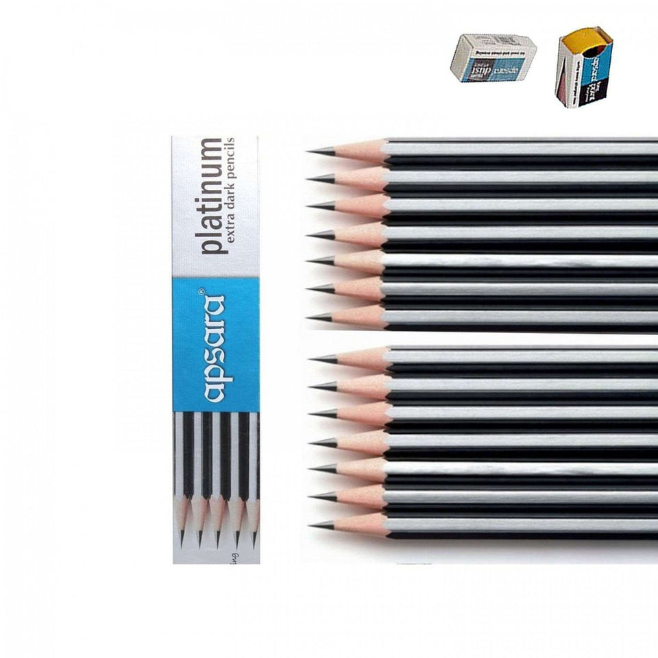 Apsara platinum pencil (10 piece with free eraser & sharpener)