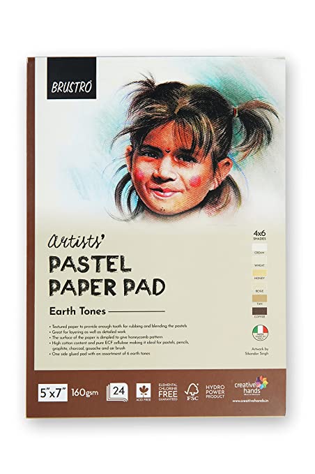 BRUSTRO Artists' Pastel Paper Pad of 24 Sheets (160 GSM), Colour - Earth Tones, Size - 5 x 7"