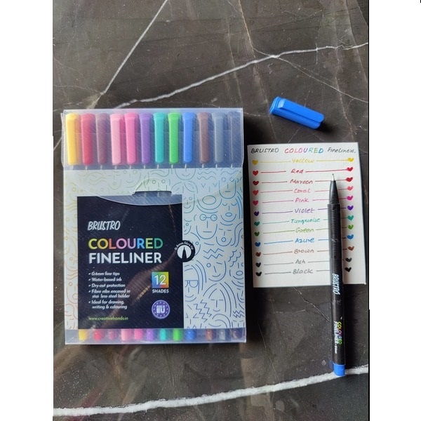 Brustro Coloured Fineliner Set of 12, 0.4mm for Writing, Drawing, Doodles, Mandala etc with Free Brustro Bristol Ultra Smooth Paper A5 Pack 24 Sheets Worth Rs 198