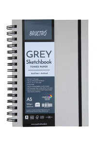 Brustro Toned Paper-Grey Sketchbook, Wiro Bound, 120GSM (60 Sheets)120pages