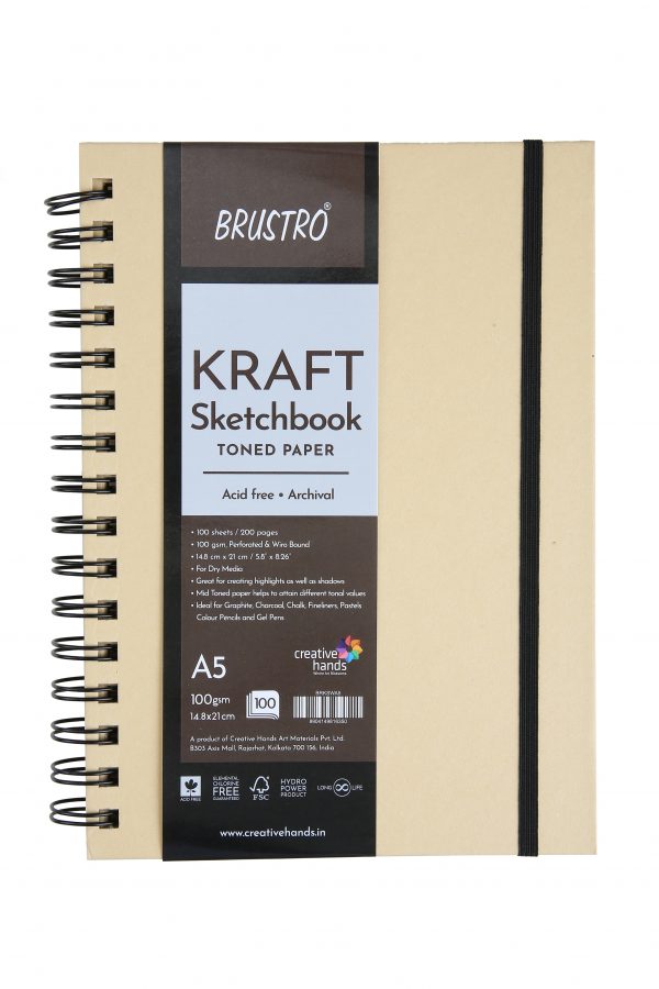 Brustro Toned Paper – Kraft Sketchbook, Wiro Bound ,100GSM (100 Sheets) 200 Pages (OPEN STOCK)