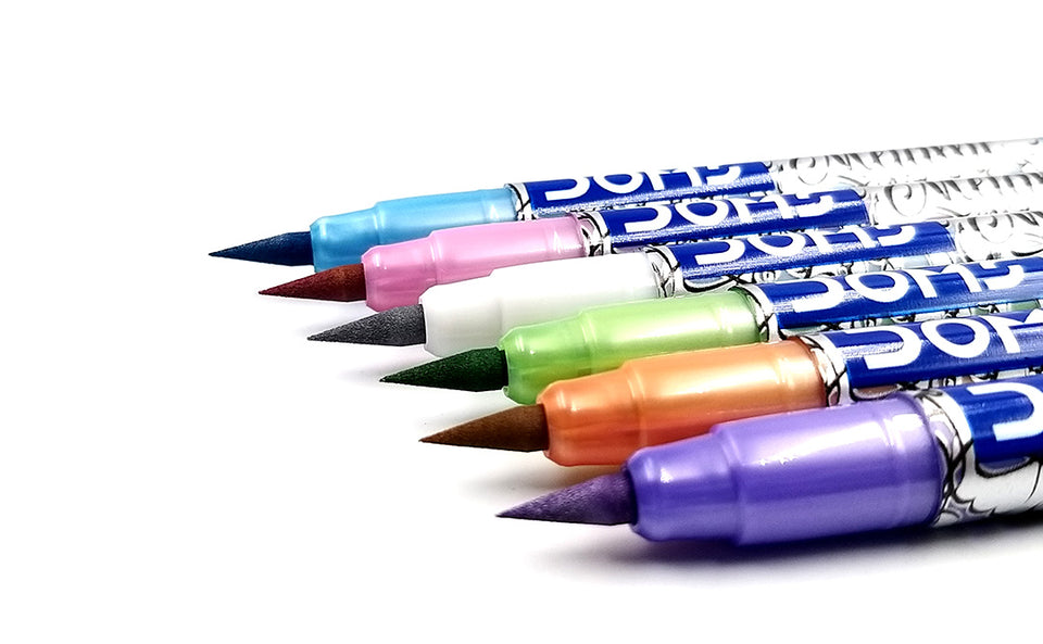 DOMS Metallic Brush Pen (10 Shades) Super soft brush tip Nib  Sketch Pens - Brush Pen