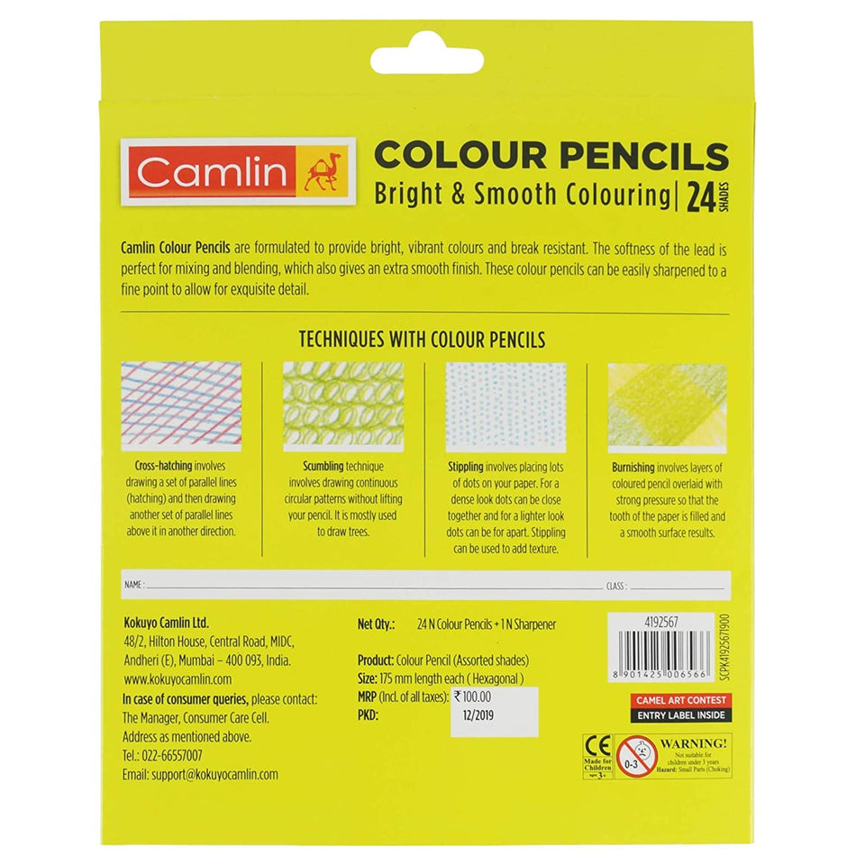 Camlin Kokuyo  24-Shade Full Size Colour Pencil Set (Assorted)